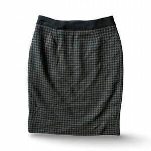 LL Bean Wool Pencil Skirt Size XS Herringbone Black Gray Lined Midi